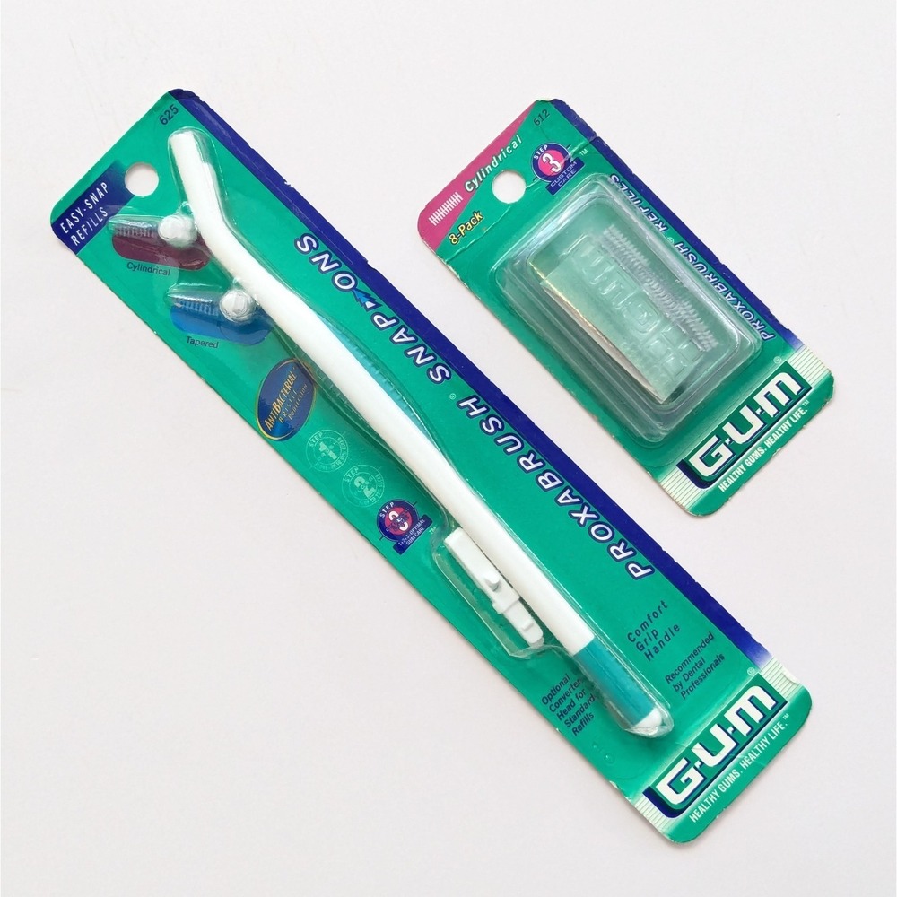 GUM Sunstar Proxabrush Snap-Ons Handle 625 & Cylindrical Brush Refills 612 NEW